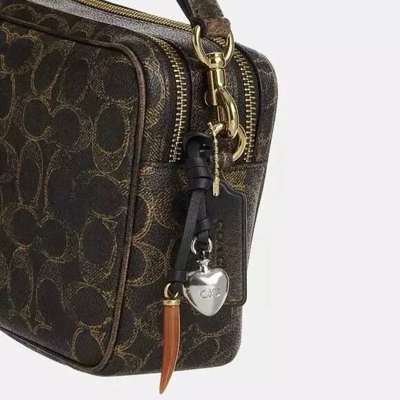 NWT Coach Carey Crossbody Bag Signature Canvas Leather Charms CEK68 Gold Brown - Picture 10 of 10